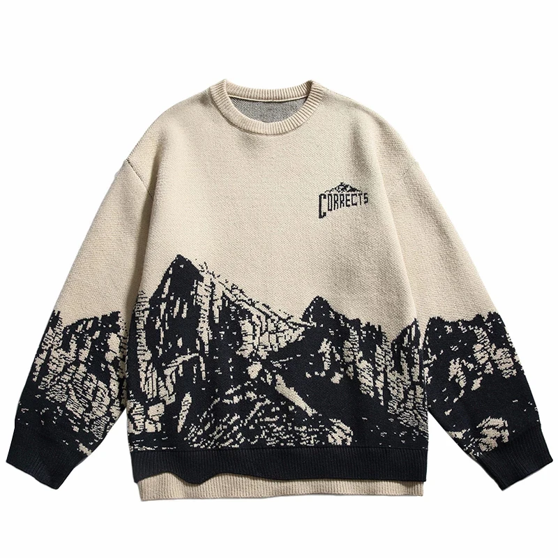 

2022 Sweaters Hip Hop Fashion Y2K Streetwear Vintage Mountain Pattern Knit Sweaters Harajuku Sweaters Casual Cotton Sweaters