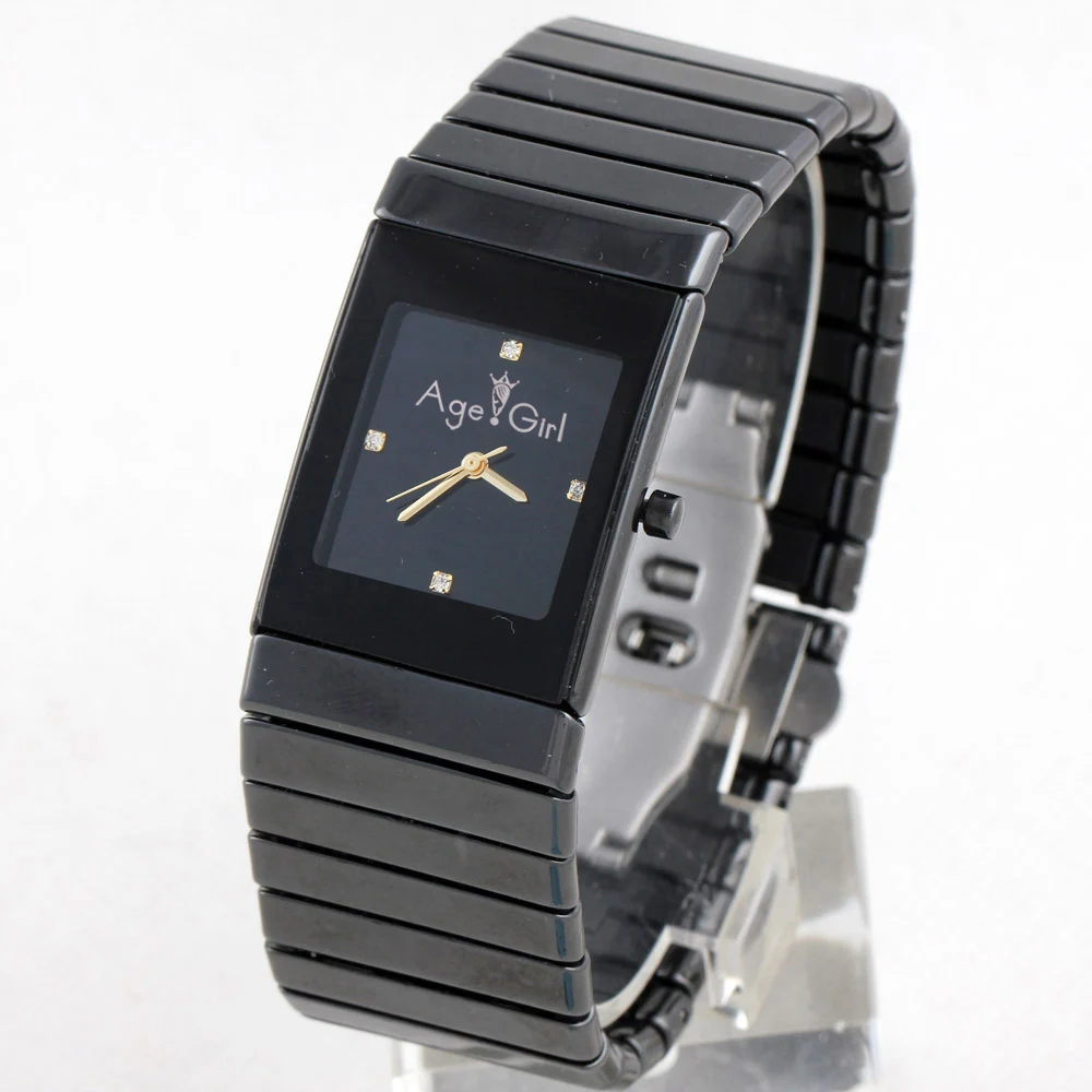 

Mens Womens Quartz Black White Ceramic Date Square Watch