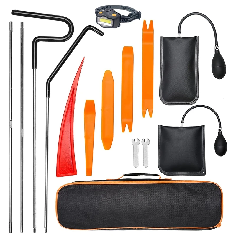

15Pcs Car Essential Emergency Lockout Kit Air Wedge Easy Entry Long Grabber LED Light Multifunctional Tool For Car Truck
