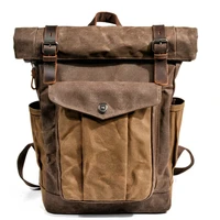 luxury vintage canvas backpacks for men oil wax canvas leather travel backpack large waterproof daypacks retro bagpack