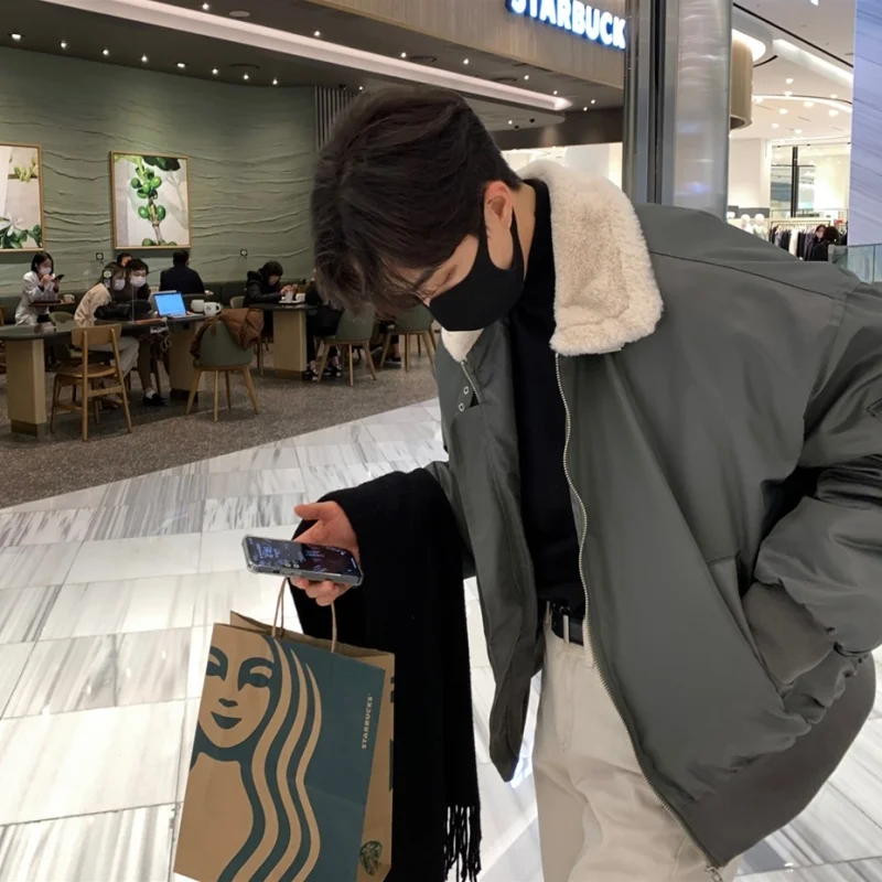 Winter Jacket Men Warm Fashion Thickened Short Coat Men Korean Loose Thick Lamb Fur Jackets Oversized Down Jacket Mens Parker