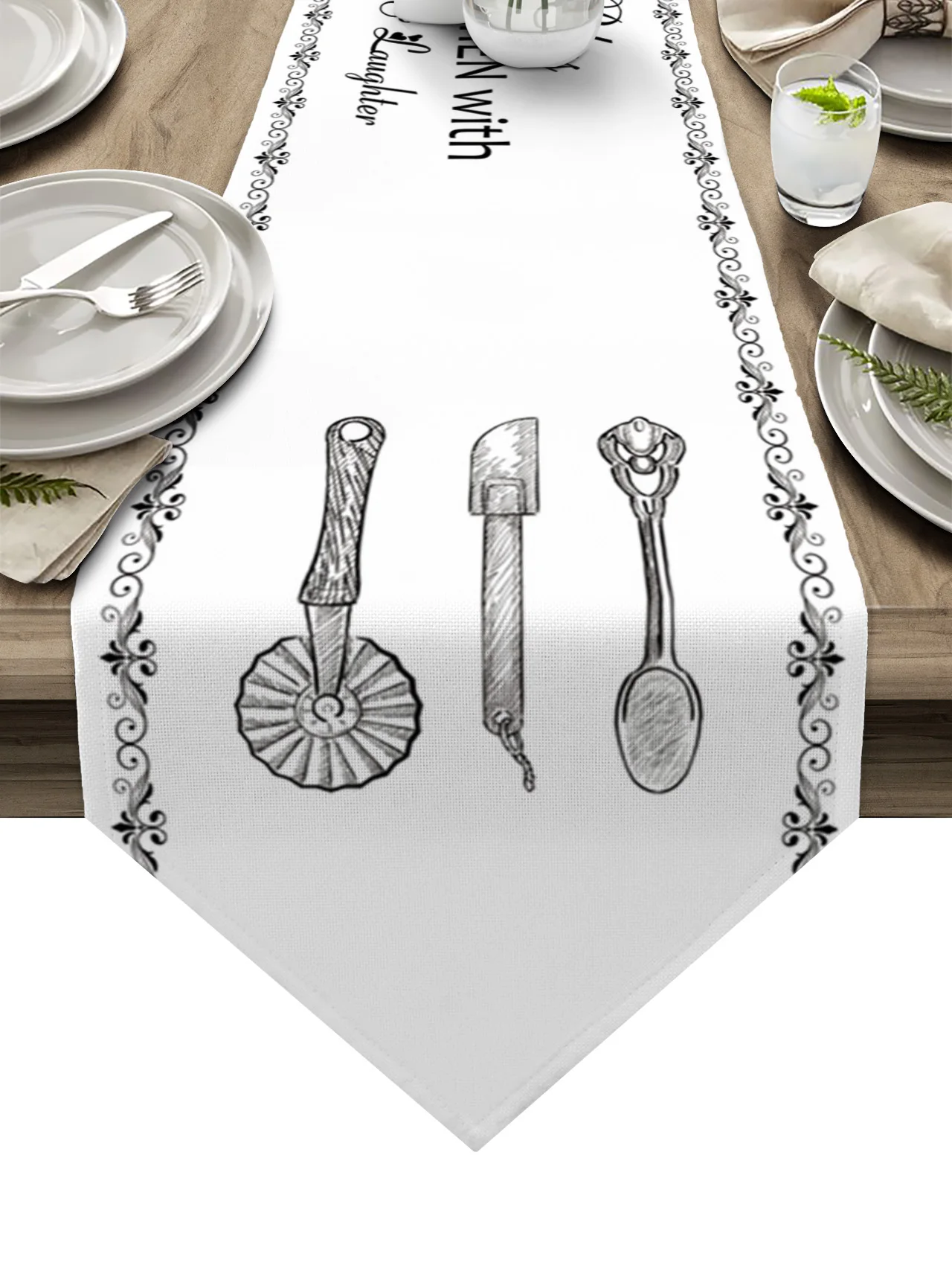 

Кухонная настольная дорожка с текстом, белая настольная дорожка для кухни, гостиной, модная скатерть для декора стола, свадебное украшение ...