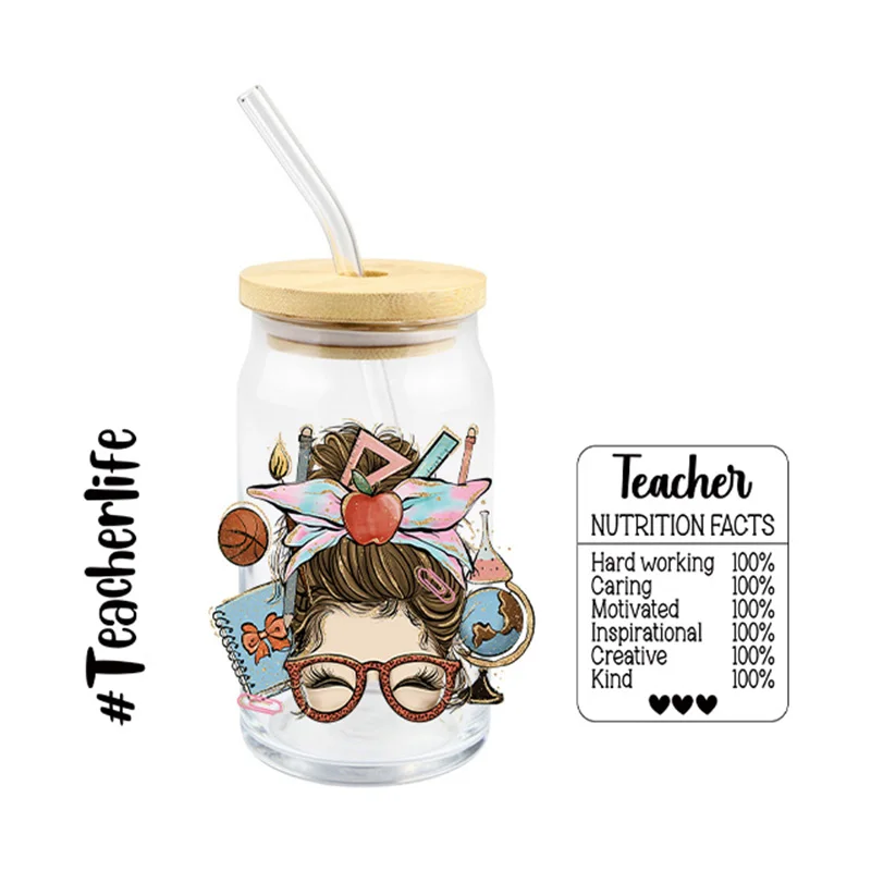 

Sticker UV DTF Transfer Teacher Life For Wraps Cups Hard Working Caring Motivated Creative Kind DIY Waterproof Custom Decals
