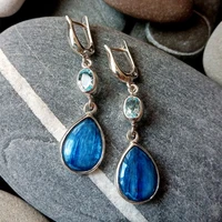 fashion extra long silver color inlaid sapphire glass ladies engagement wedding earring women jewelry