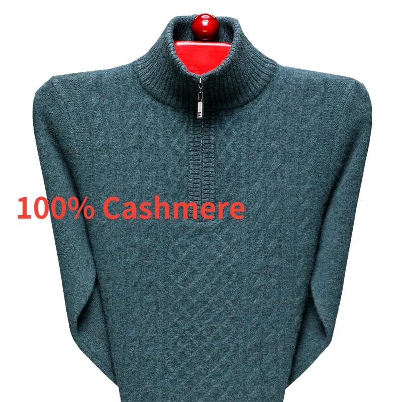 

New Arrival Fashion Thickened 100% Cashmere Men's Winter Business Oversize Sweater Half High Zip Neck Knit Plus Size S-5XL 6XL