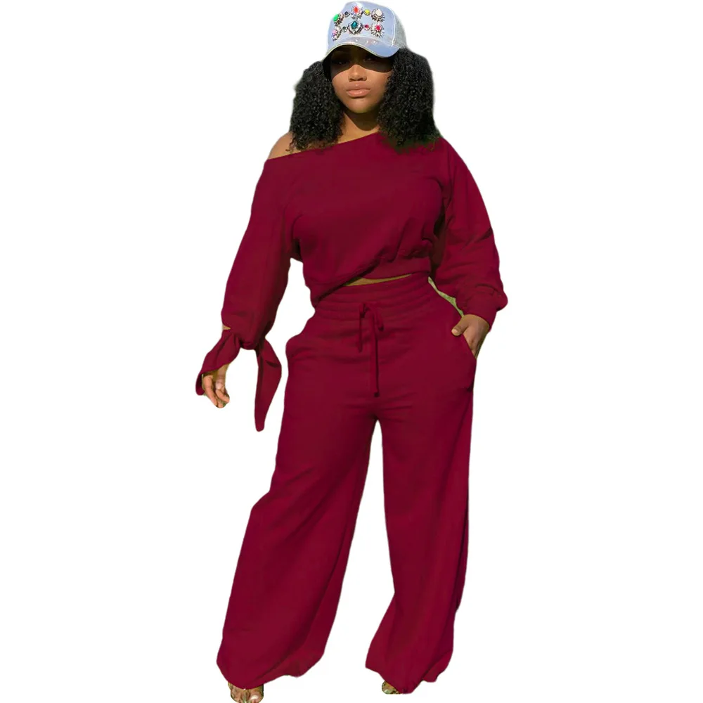 

Plus Size Casual Loose Sweatsuit Velvet Inside 2 Pcs Set Long Sleeve Sweatshirt + Wide Leg Pants Women Fall Winter Clothes S-3XL