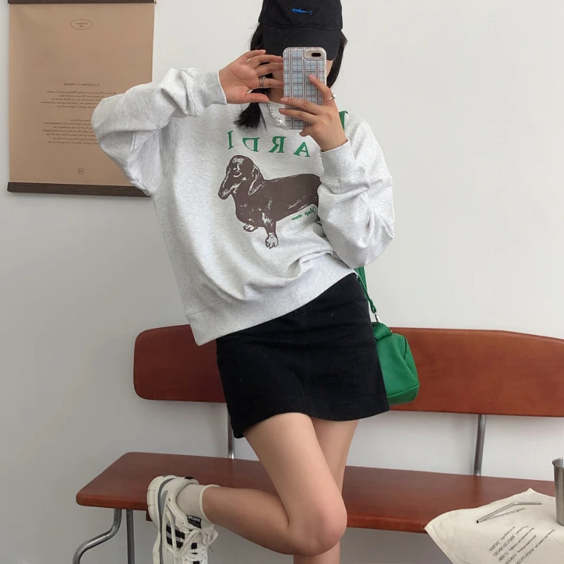

Fall 2022 New Green Floral Print Sweatshirt Loose Casual Pullover Sweatshirt