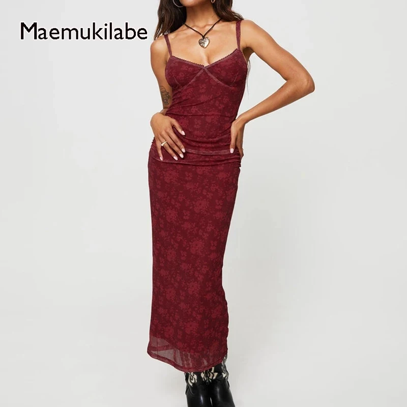 Женское винтажное платье макси Maemukilabe Y2K с цветочным принтом