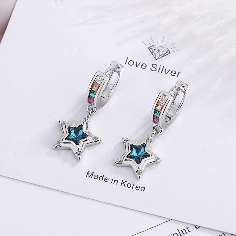 

New in 925 Sterling Silver Star Crystal Stud Earrings For Women Luxury Designer Jewelry Accessories Free Shipping GaaBou