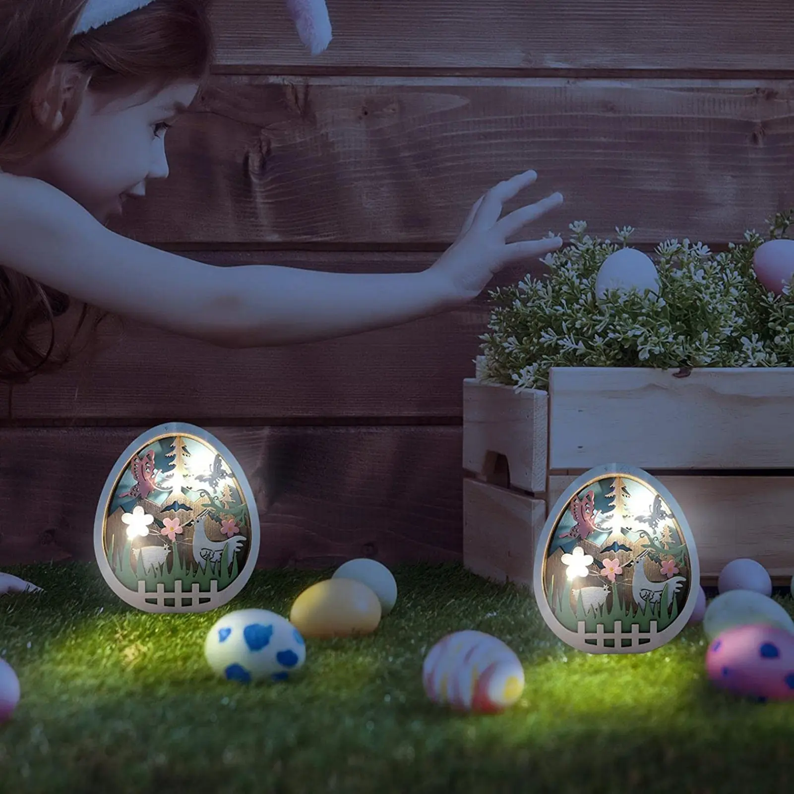 

Easter LED Centerpieces For Tables Wooden Easter Table Decorations With LED Light Easter Egg Shape Table Top Ornament For Home