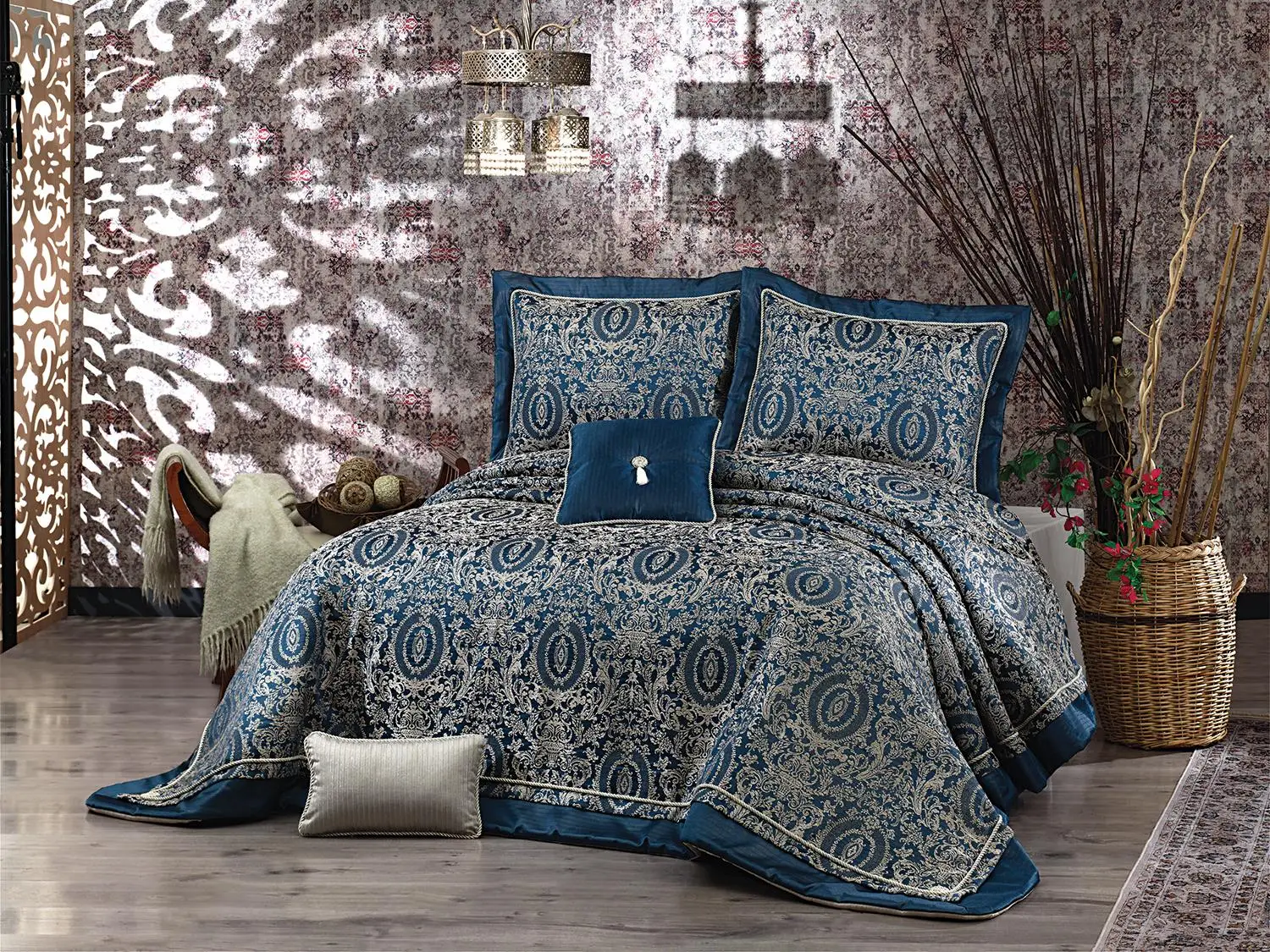 

Linda Double Bed Cover Indigo Blue