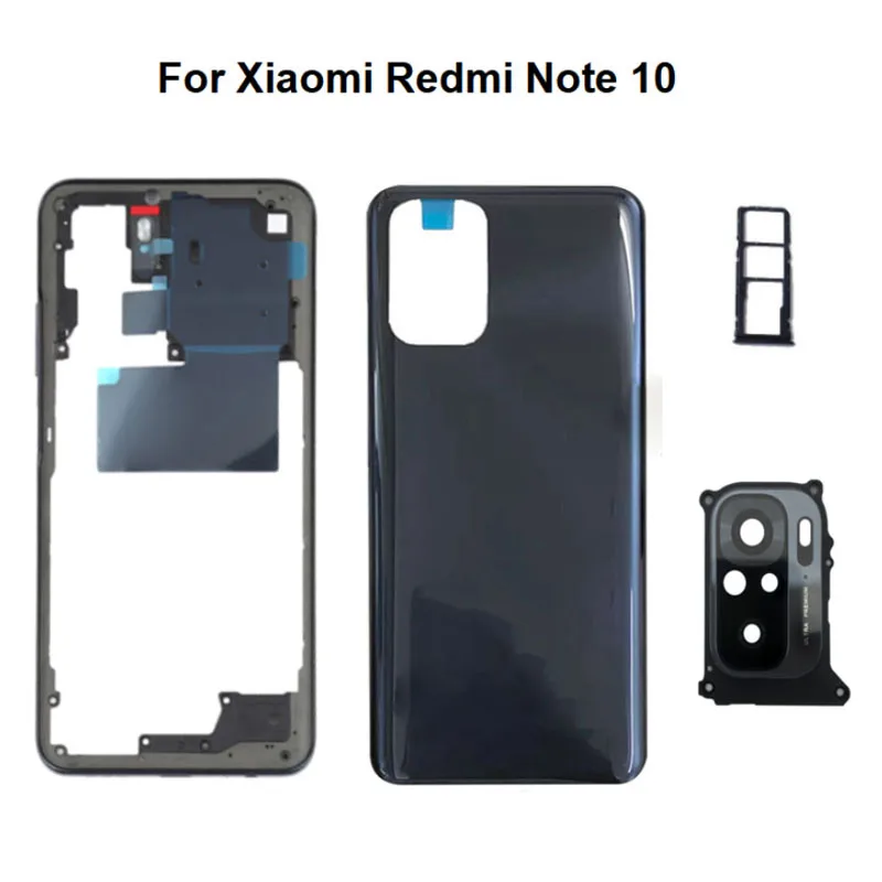 

Full Housing For Xiaomi Redmi Note 10 4G Back Battery Cover Rear Case Middle Frame + Volume Button Camera Glass Sim Tray