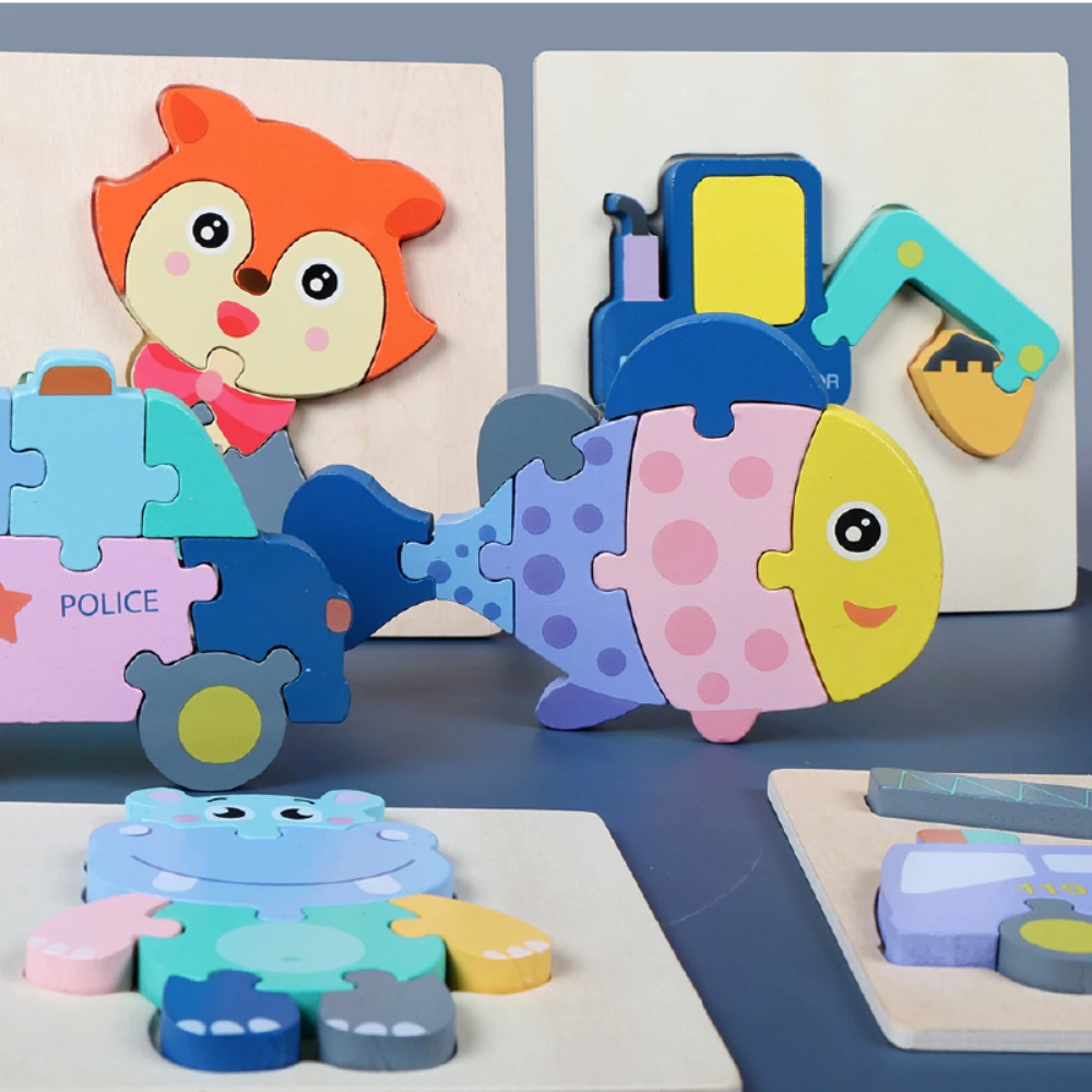 

DIY Early Education Wooden Children's 3D Cartoon Puzzle Educational Toys Large Block Color Puzzle Animal Matching Game Baby Gift