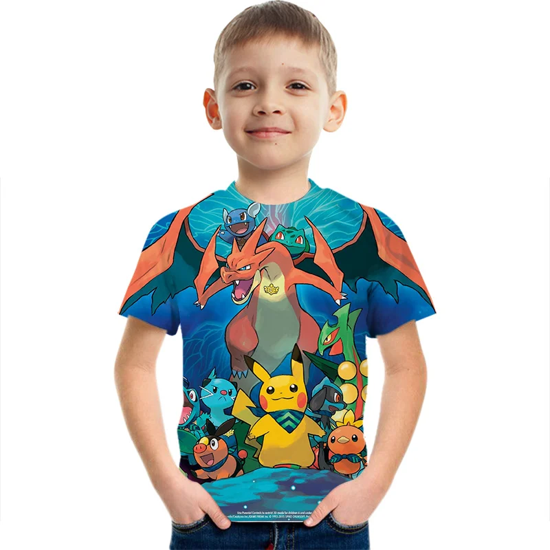 

Boys Pokemon T-Shirts Girls Clothes Boys Cartoons 4-14 Years Old Kids 3D Fashion T-Shirts Kids Summer Hip Hop Street Casual Tops