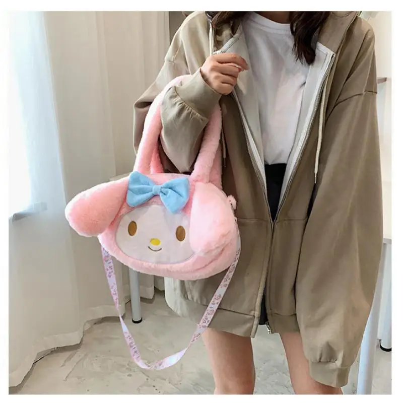 

Высококачественная мультяшная плюшевая сумка Sanrios Pikachu Cinnamoroll Kuromi, милая сумка на плечо для девочек, Kawaii, подарок, студенческий учебный пакет