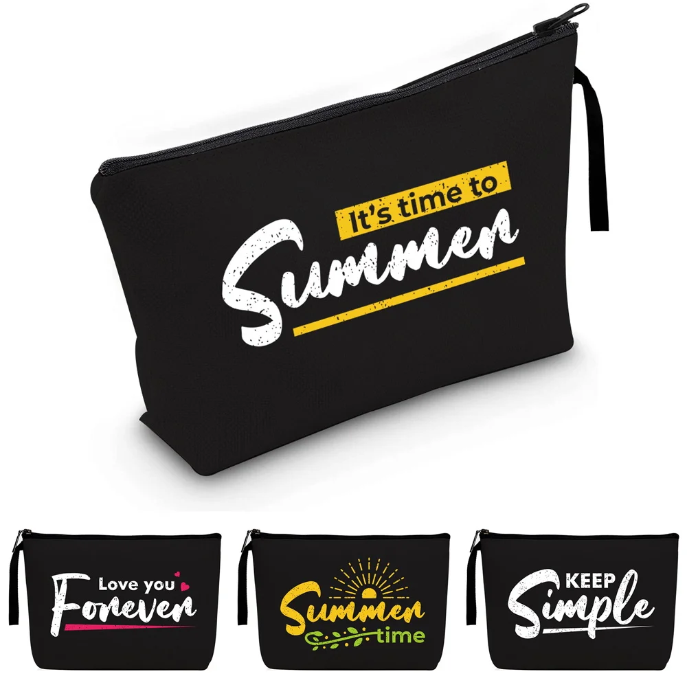 

Cosmetic Bag Women Canvas Make Up Organizer Bag Phrase Print Beautician Toiletry Beauty Case Strap Portable Zipper Coin Purse