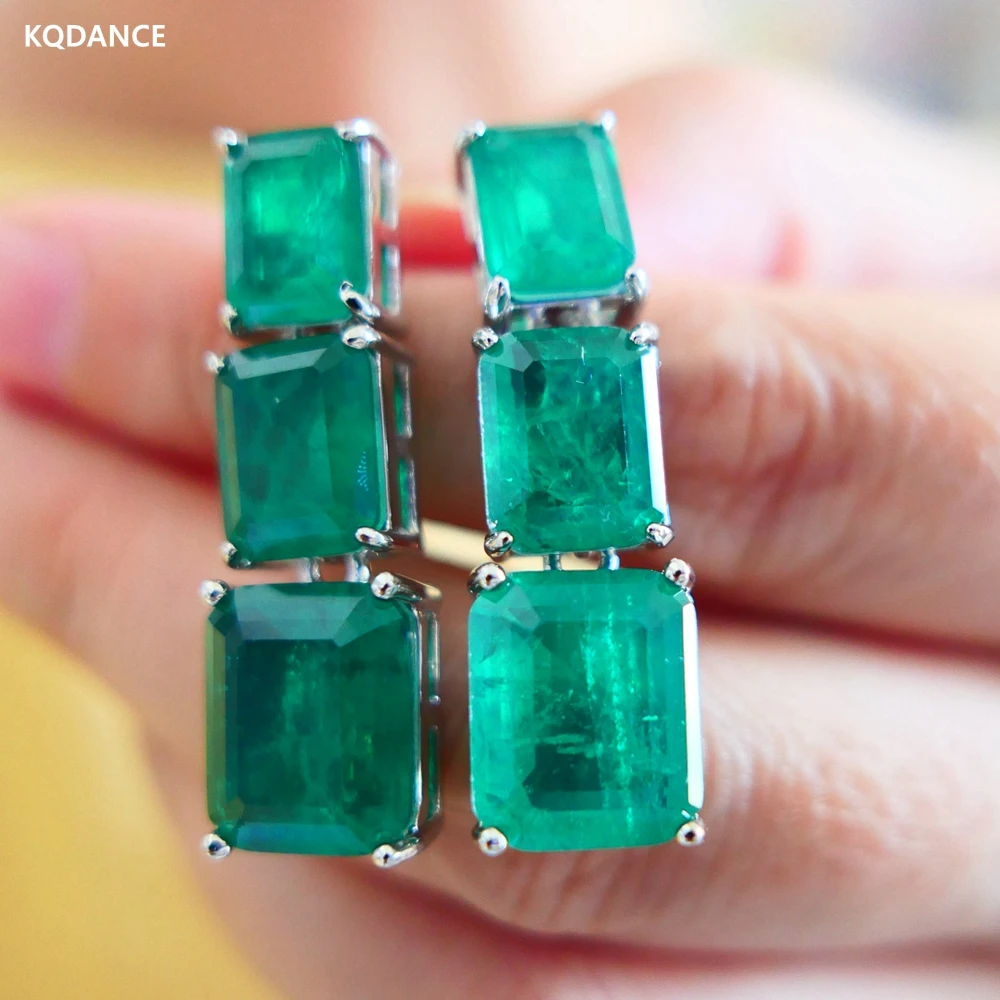 

KQDANCE Lab созданы три прямоугольные изумрудные длинные висячие серьги с зелеными цирконами, медные ювелирные изделия для женщин, новинка, оптовая продажа