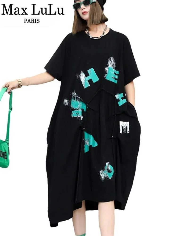 Max LuLu 2024 модные корейские печатные платья для отдыха женские весенние винтажные