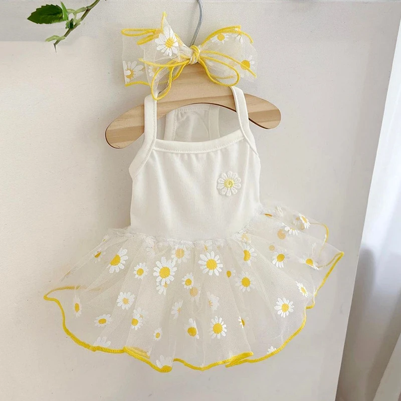 

Yellow Floral Pet Clothes Teddy Bomei Summer Dress Bichon Princess Skirt Puppy Thin Gauze Skirt Enough Dress XS-XL