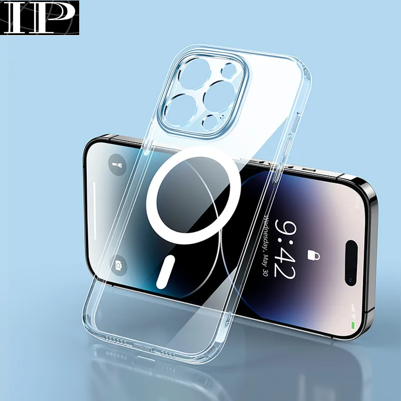 

Оригинальный прозрачный силиконовый чехол Magsafe для iPhone 15 14 13 12 11 ProXs Max XR Mini 8 Plus, магнитный чехол с беспроводной зарядкой