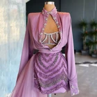 Роскошные модные платья из 3 частей для выпускного вечера с длинным рукавом, блестящее короткое платье из блестящего бисера, Тюлевое платье со шлейфом, женские Вечерние наряды на заказ