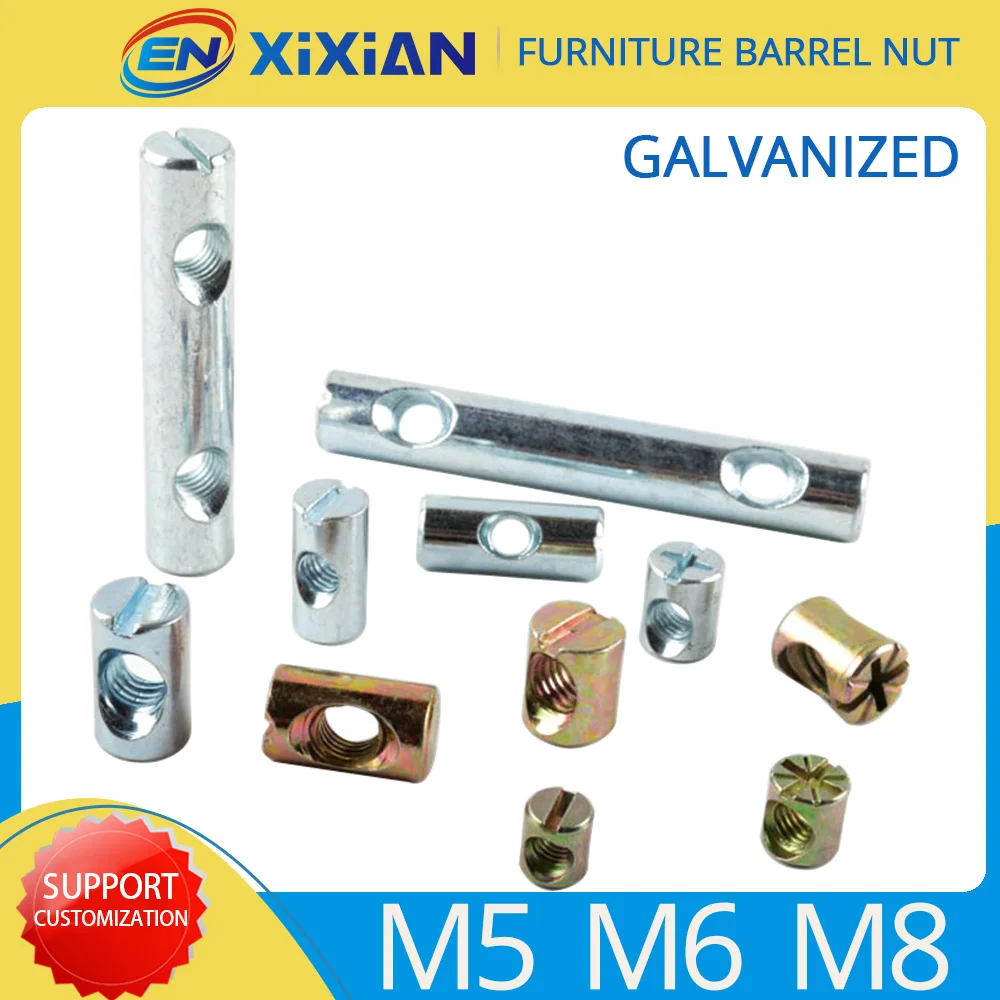 

M4 M5 M6 M8 Barrel Bolts Dowel Cylindrical Pin Cross Hole Hammer Embedded Nut for Wood children's bed sofa Furniture Accessories