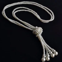 classic fashion double knot necklace white pearl tassel necklace long knotted women tassel trend boho jewelry gift accessories