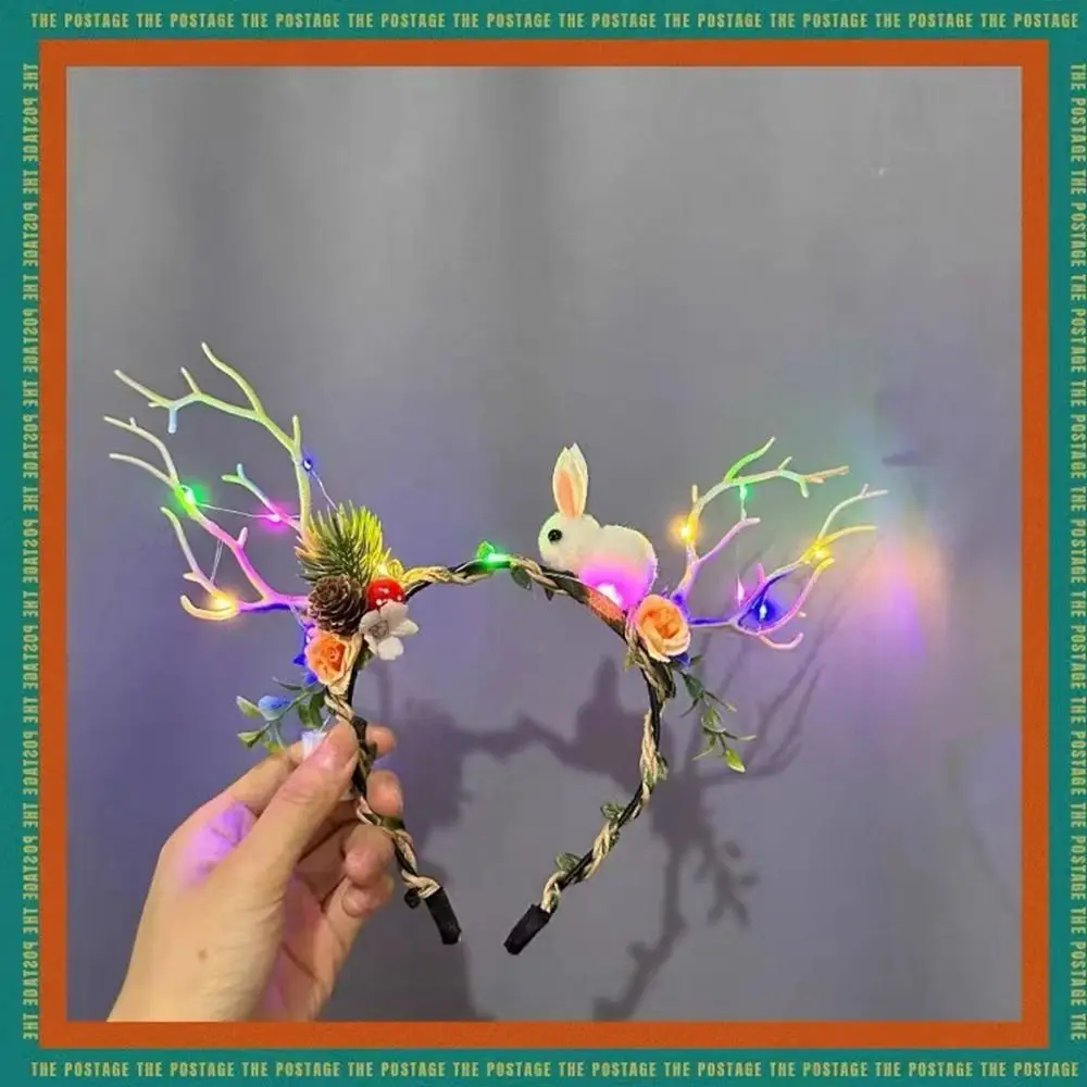 Милый плюшевый обруч для волос светодиодная рождественская повязка на голову