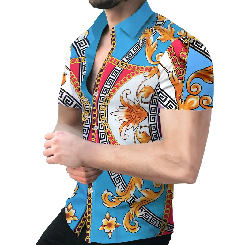 

New Spring Summer digital printing Print Shirts Men Fashion Turn-down Collar Buttoned Shirt Casual Short Sleeve Cardigan Streetw