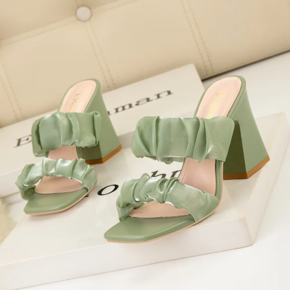 Women Simple Solid Color High Shoes Heels Sexy Square Toe Chic Slippers Open Toe Chunky Heel with Transparent Outdoor Sandals