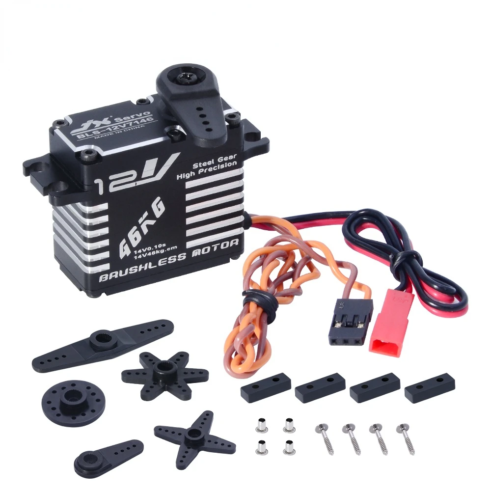 

JX BLS-12V7146 46kg High Precision Steel Gear Full CNC Digital Brushless Servo For RC Car Crawler Boat Airplane Helicopter