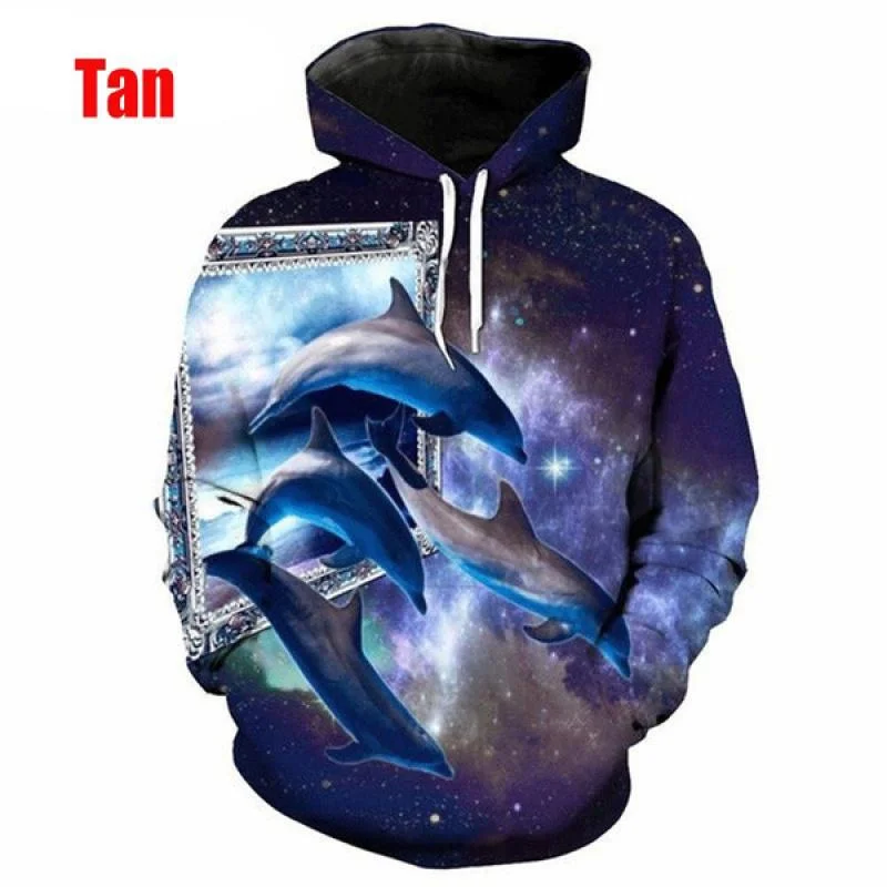 

Повседневная модная толстовка с капюшоном и 3D-принтом дельфинов для мужчин и женщин, пуловер оверсайз с длинным рукавом для мальчиков и девочек, Свитшот