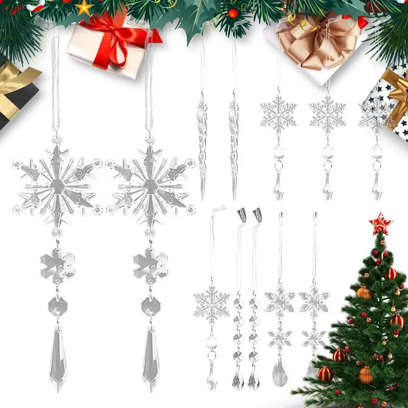 

12pcs Acrylic Christmas Tree Icicle Ornaments Clear Lifelike Snowflake Fake Icicle Christmas Tree Decorations For Wedding Party