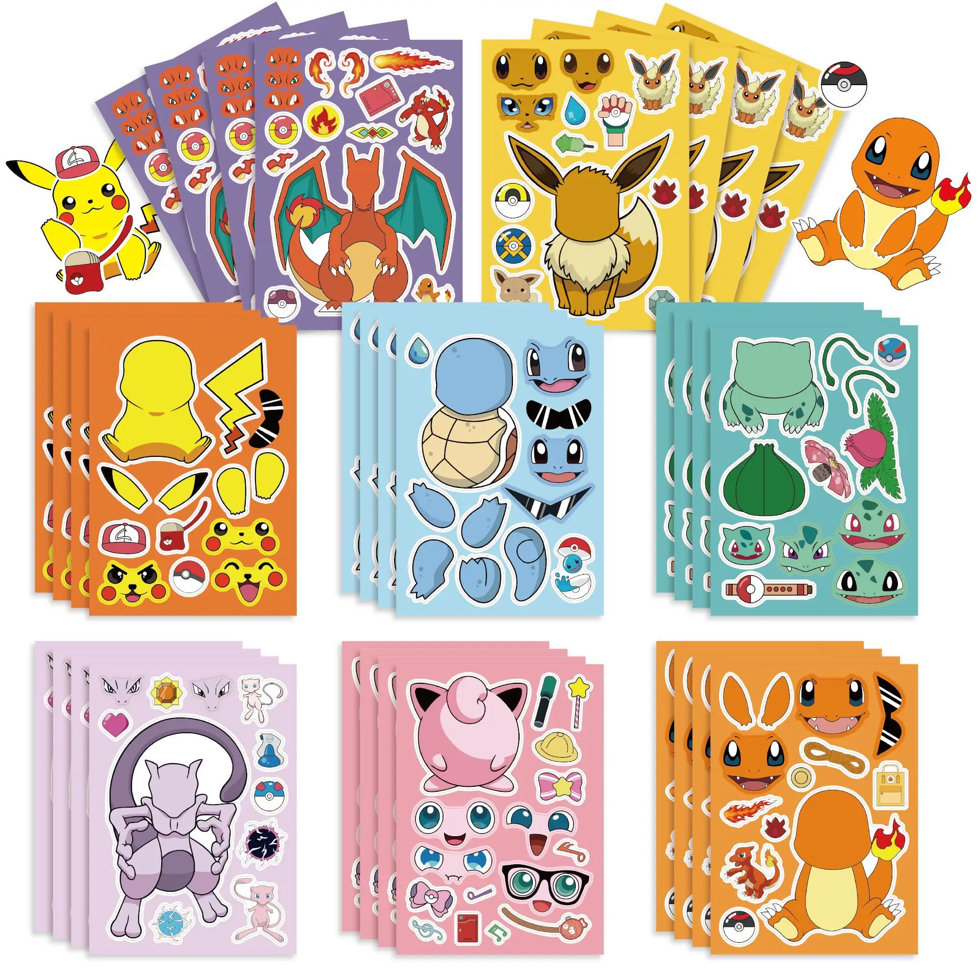

12Pcs Anime Pokemon Action Figure Pikachu Bulbasaur Squirtle Puzzle Stickers DIY Jigsaw Sticker For Kid Collectible Sticker Toy
