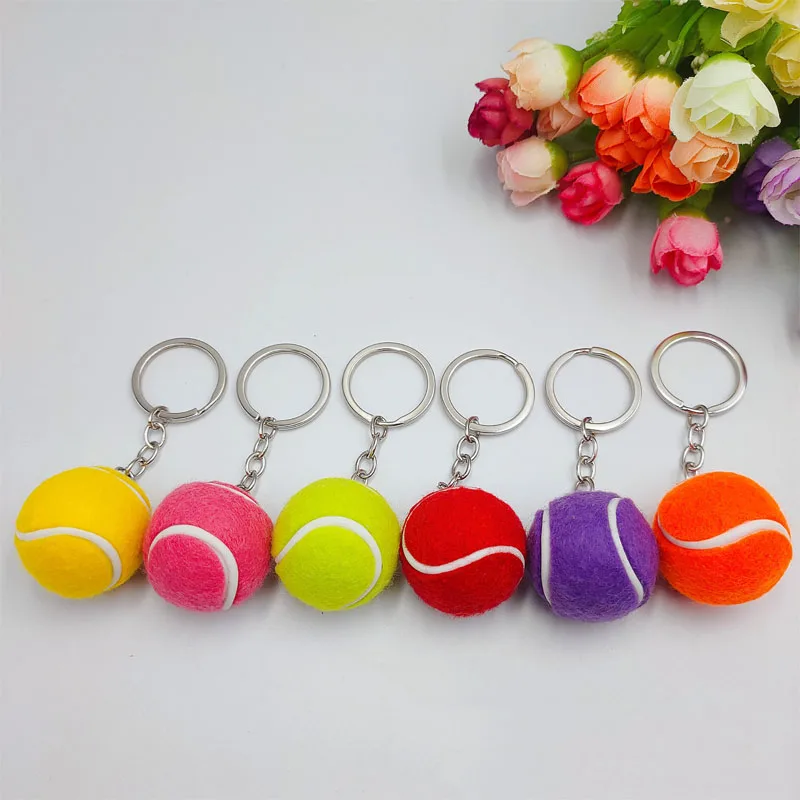 

6 Color Tennis Metal Keychain Mini Plastic Tennis Keyring Sports Hobbies Gift Bag Car Accessories Pendant