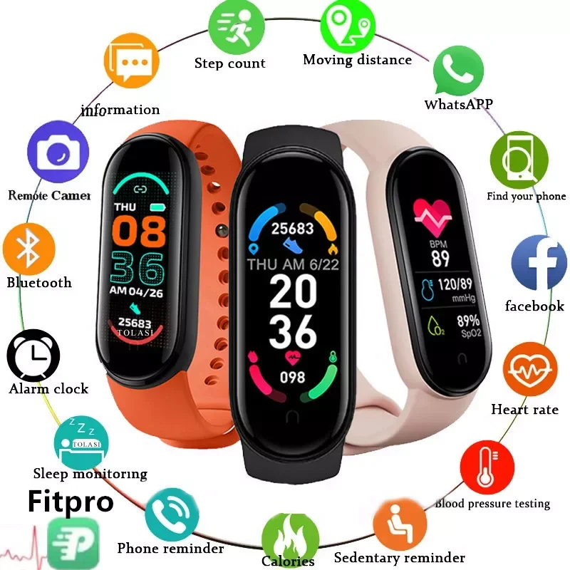 

Новинка 2021, Смарт-часы M6 для мужчин и женщин, фитнес-трекер, спортивный смарт-браслет, версия Fitpro, Bluetooth, музыка, пульсометр, фотография, Смарт-...