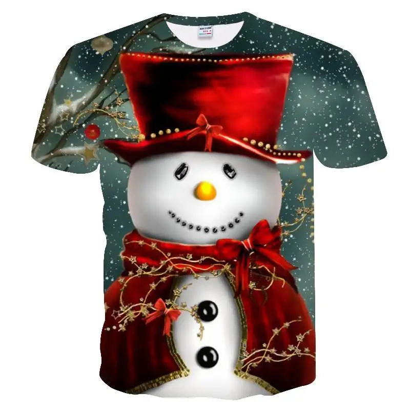 

New Tide Summer Fashion Christmas Pictures T-shirts Casual Print Tees Hip Hop Personality Round Neck Short Sleeve Tops
