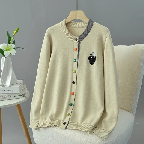 Женское блестящее пальто с длинным рукавом, Свободный вязаный кардиган, с круглым вырезом, цветные пуговицы, блестящее пальто, осень, зима, 2024