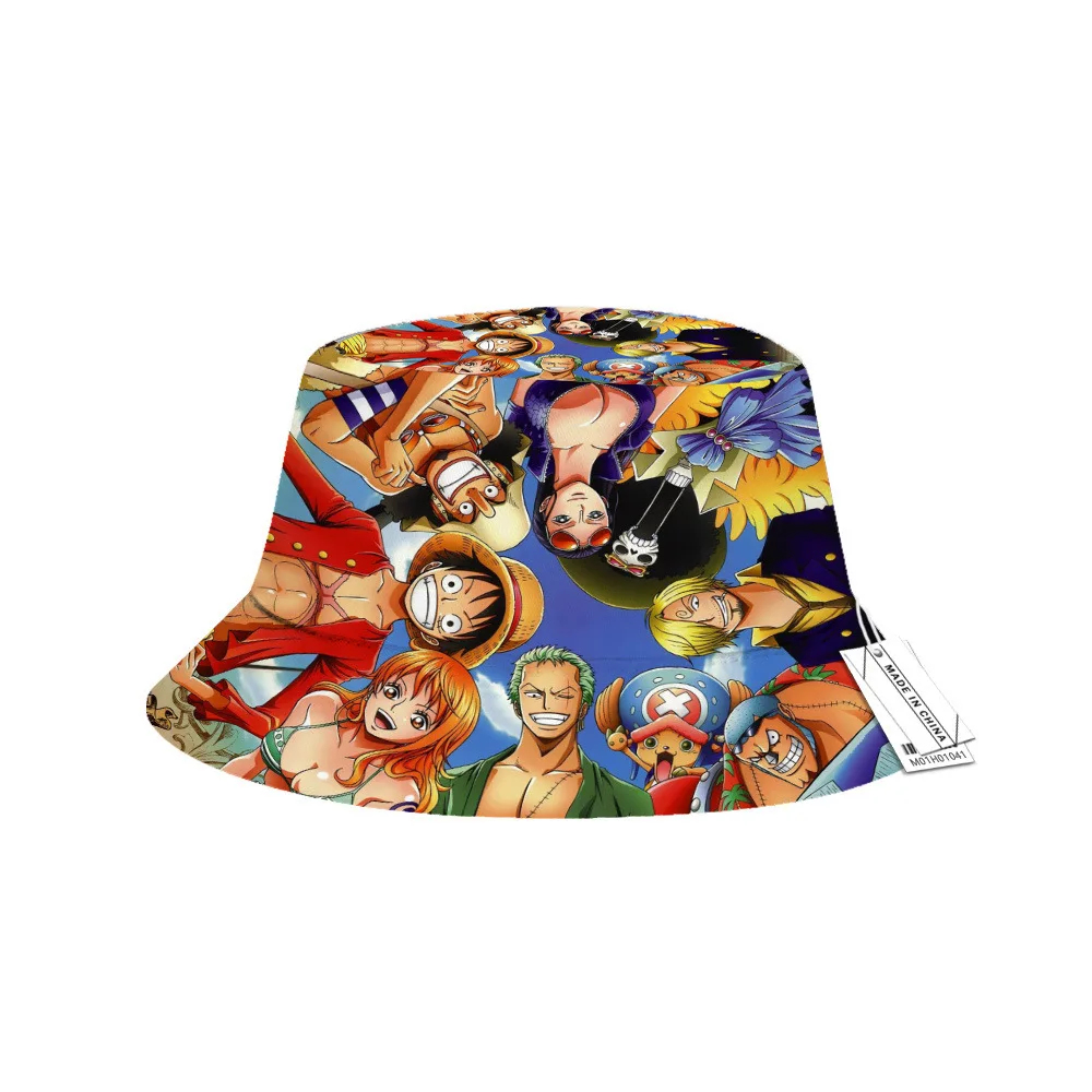 

One Piece Bucket Hat Panama Cap The Pirate King Anime Luffy Harajuku Women Men Cotton Outdoor Sunscreen Wide Brim Hats Caps