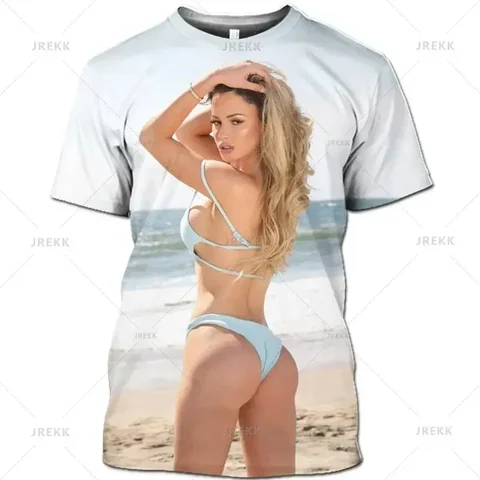 Новая мужская повседневная футболка с коротким рукавом с 3D принтом, сексуальная модель, бикини, пляжный топ, футболка с круглым вырезом для девочек, красивый узор