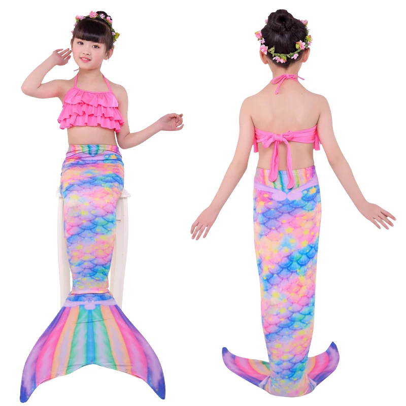 7pcs/lots Girl Swimsuit Flipper Mermaid Tails Swimming Mermaid Tail With Fin Children Party Cosplay Costumes Swimming 3-12Y