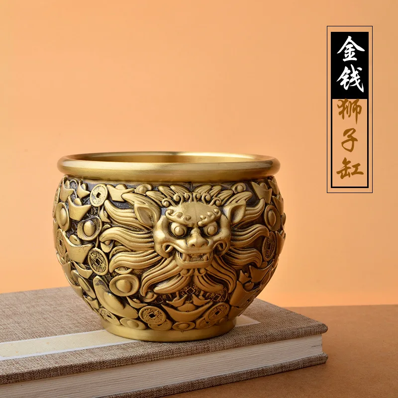 

Emperor Jiuzi Brass Carved Dragon Jar Golden Fortune Jar Rice Jar Office Recruitment Ashtray Creative Desktop Decoration Gift