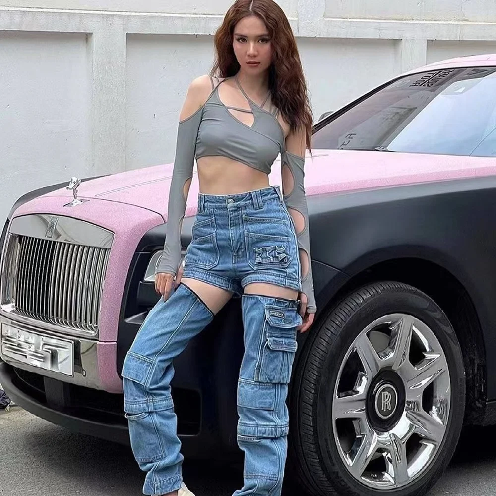 Женская футболка с длинным рукавом готический укороченный топ вырезами и лямкой