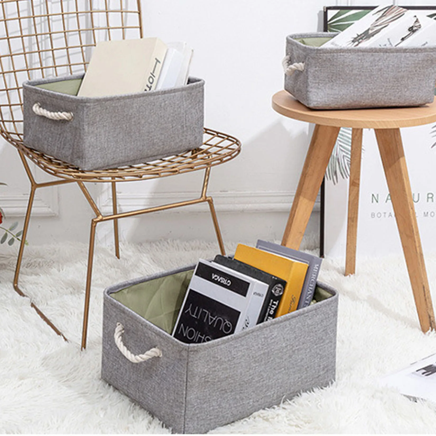 

3Pcs Storage Basket Foldable Clothes Storage Box Desktop Sundries Organizer Home Wardrobe Organizer Container Laundry Baskets
