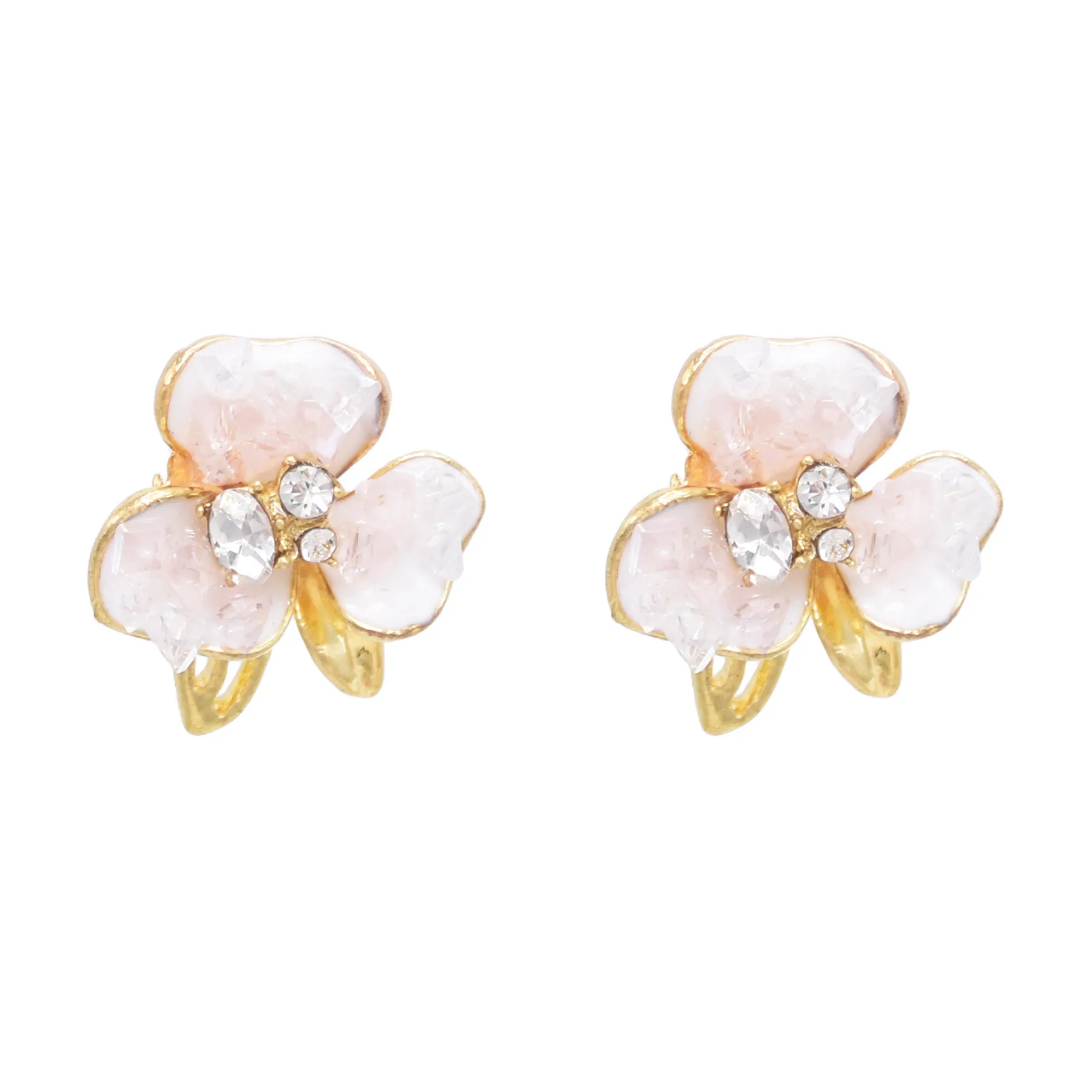 Женские серьги в виде цветка с розовыми кристаллами