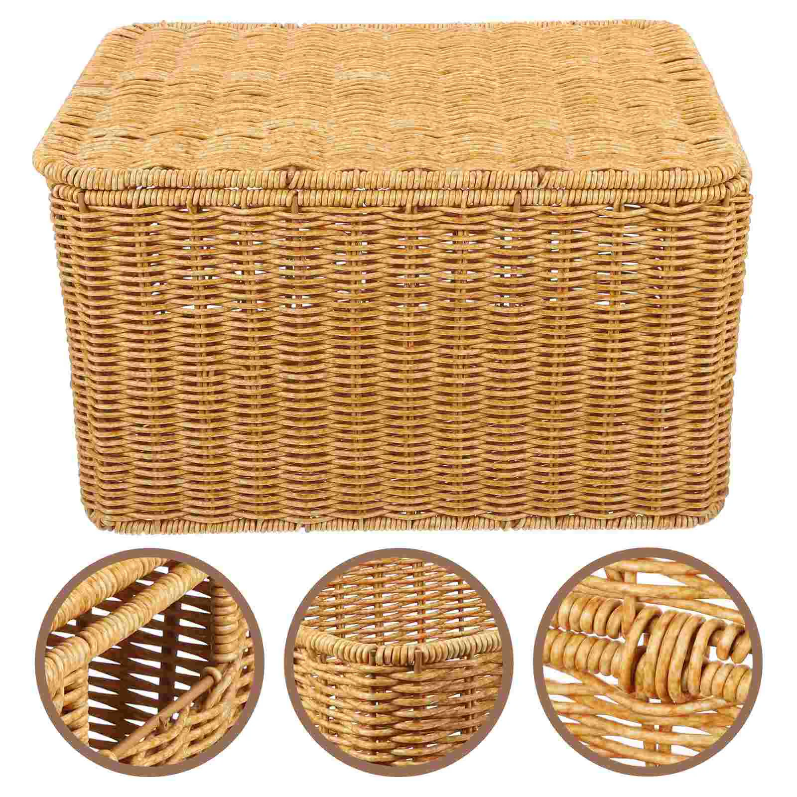 

Woven Storage Basket Toy Closet Bins Organizer Kids Clothes Hamper Lided Pp Rattan Handwoven Sundries Holder Decorative Ratan