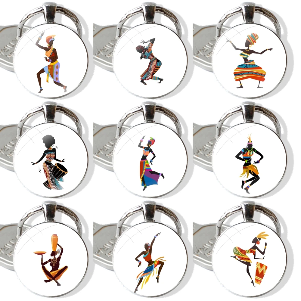 Милый африканский танцевальный женский брелок с рисунками стеклянный ручной