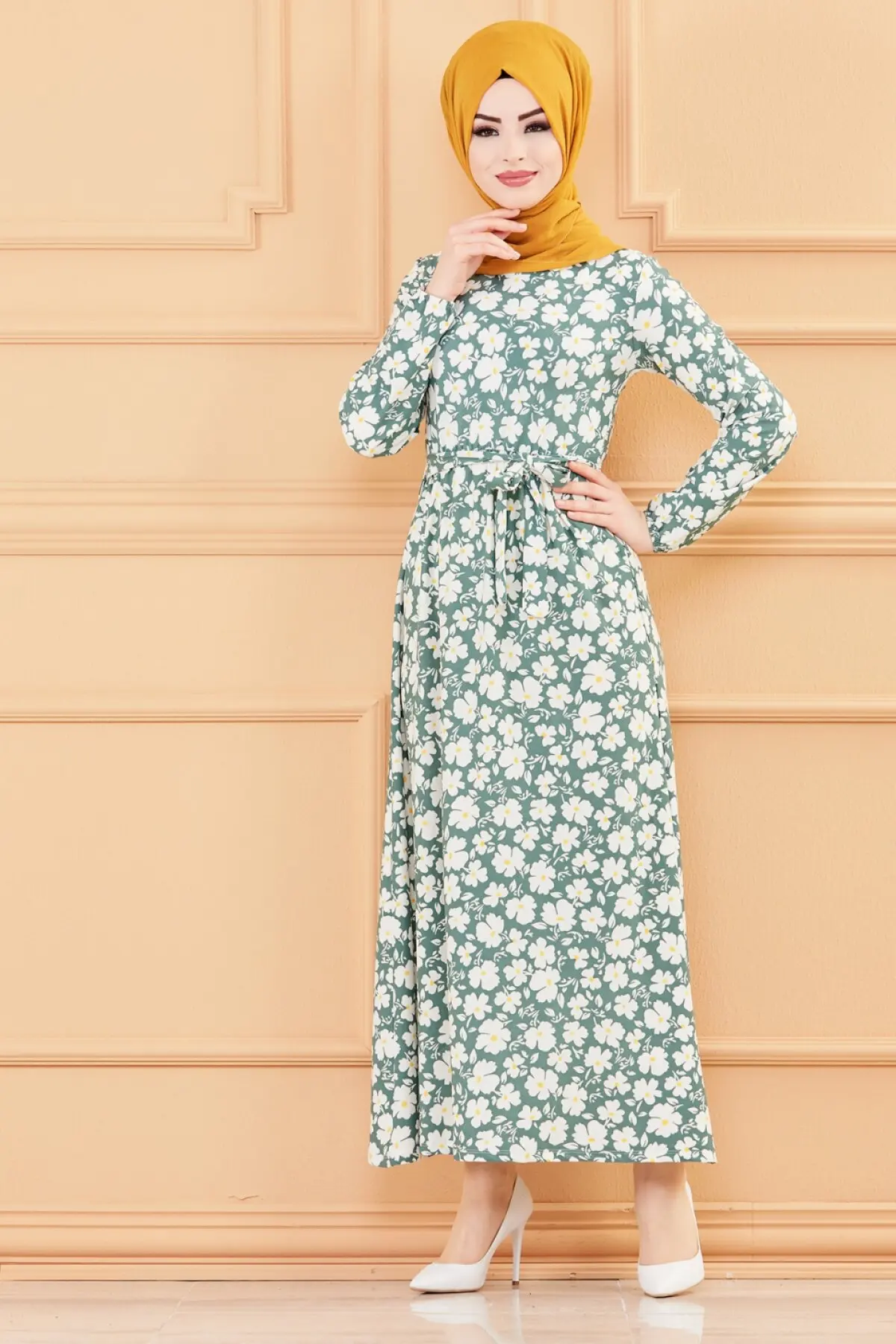 TUGBA Muslim Dress Long Sleeve Pattern muslim dress code 2021 turkish gown hijab summer