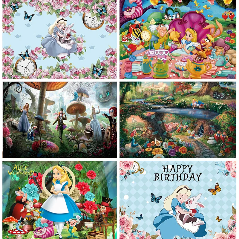 

Alice in Wonderland Decoration Backdrop For Baby Shower Girl Birthday Party Flowers Photography Background Photo Banner Props