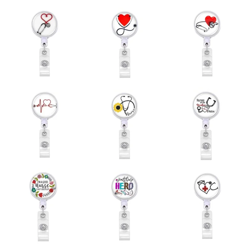 

1 Piece Quality Retractable Nurse Doctor Badge Holder Fashion Stethoscope Love Heart Keychains Lanyard ID Card Holder
